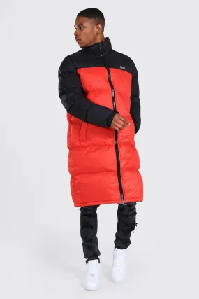 Man Dash Colour Block Longline Puffer | boohooMAN UK