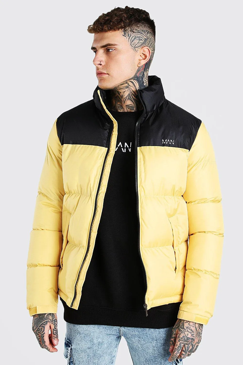 MAN Dash Colour Block Puffer | boohooMAN UK