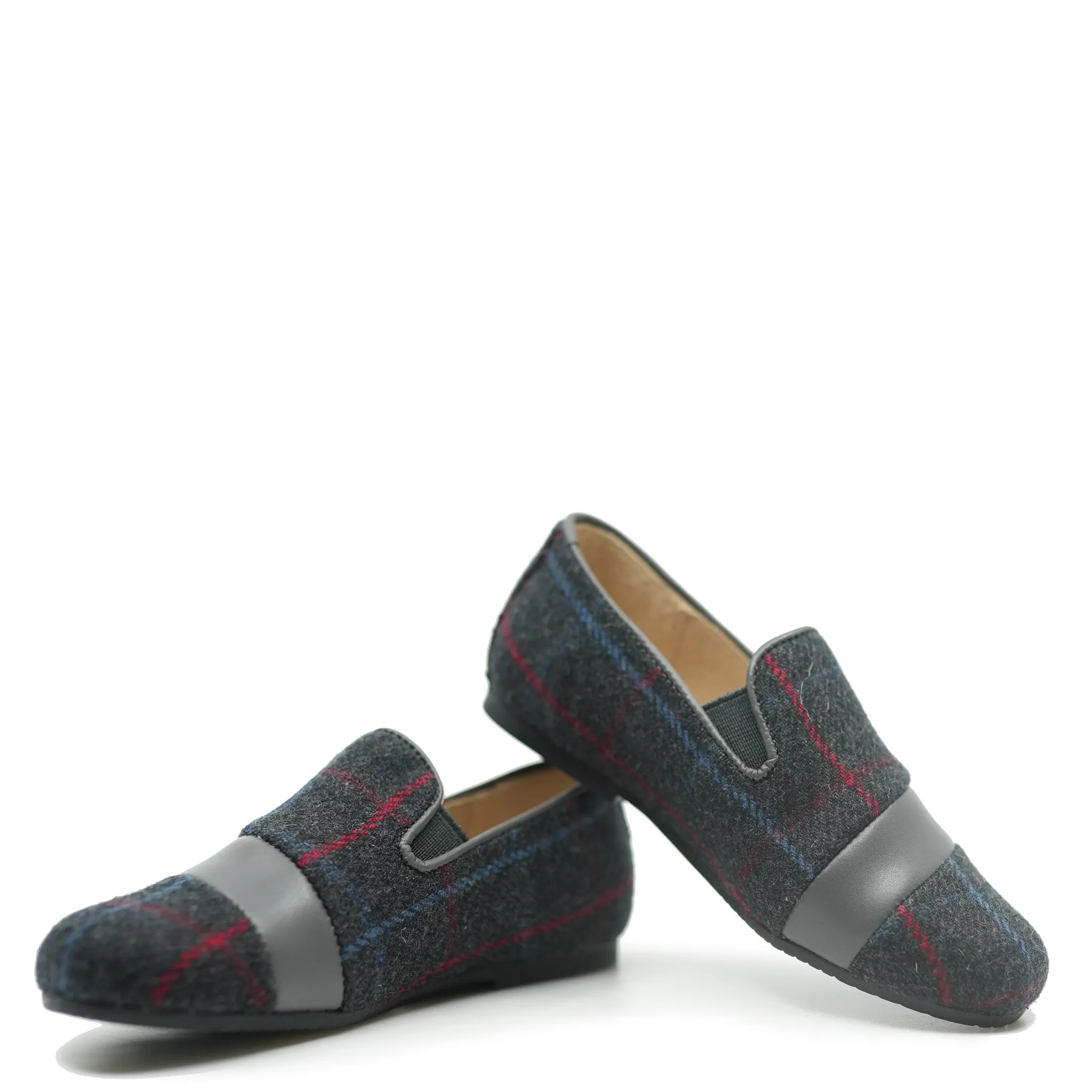 Manuela Gray Wool Plaid Smoking Loafer