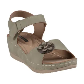 Maxwell Green Flower Velcro Slingback Wedge Sandals