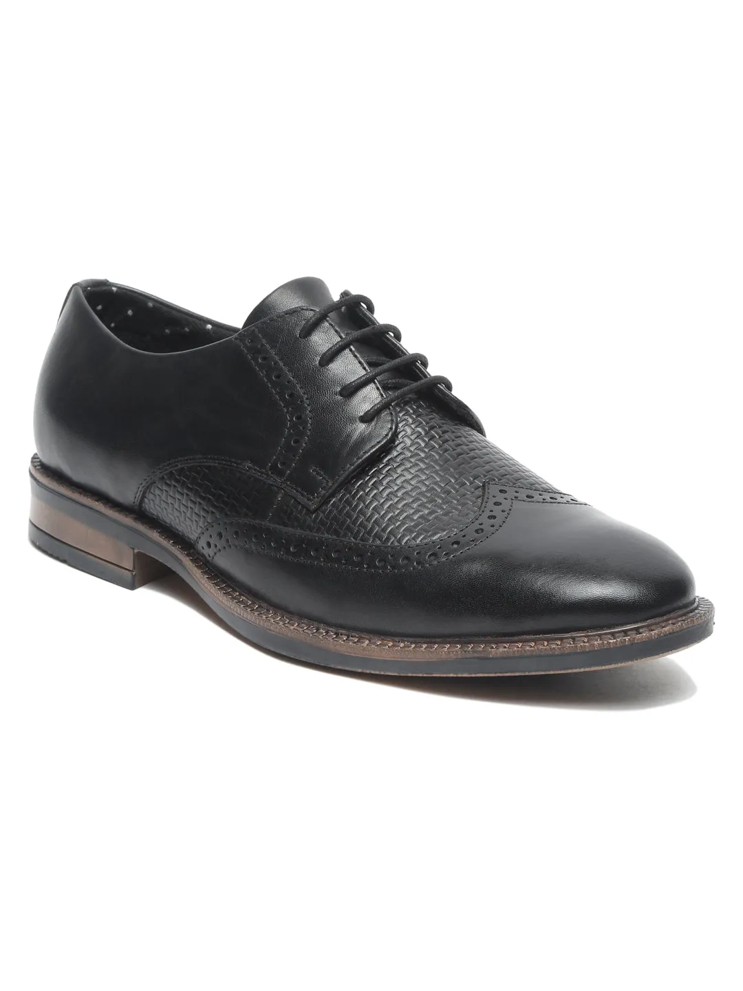 Men Black Solid Genuine Leather Formal Brogues