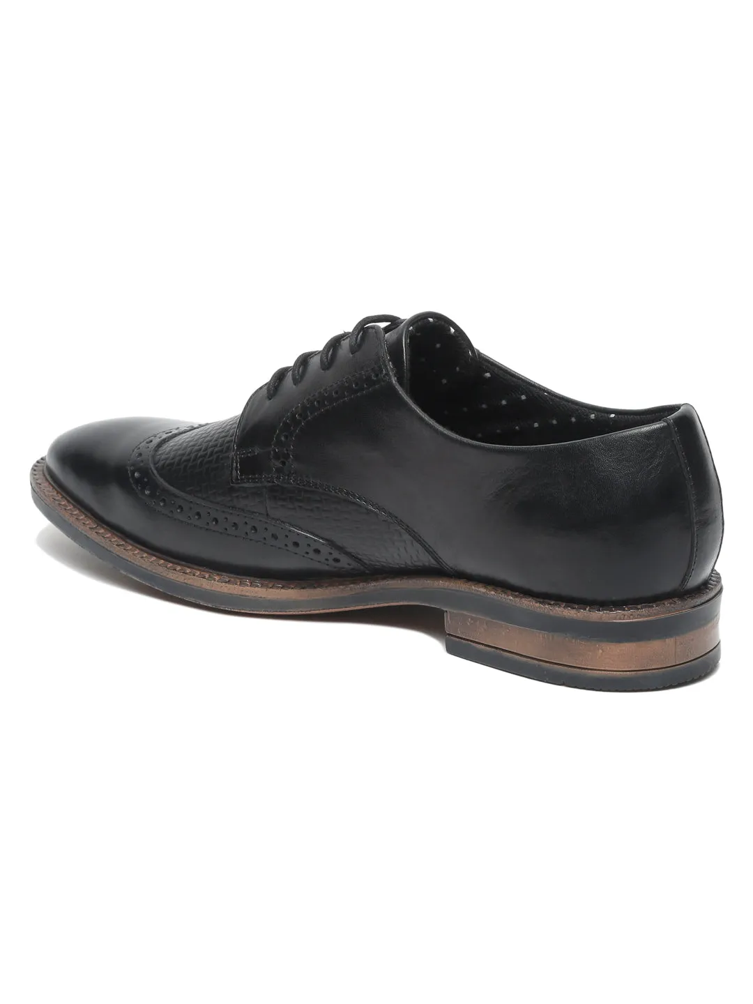 Men Black Solid Genuine Leather Formal Brogues