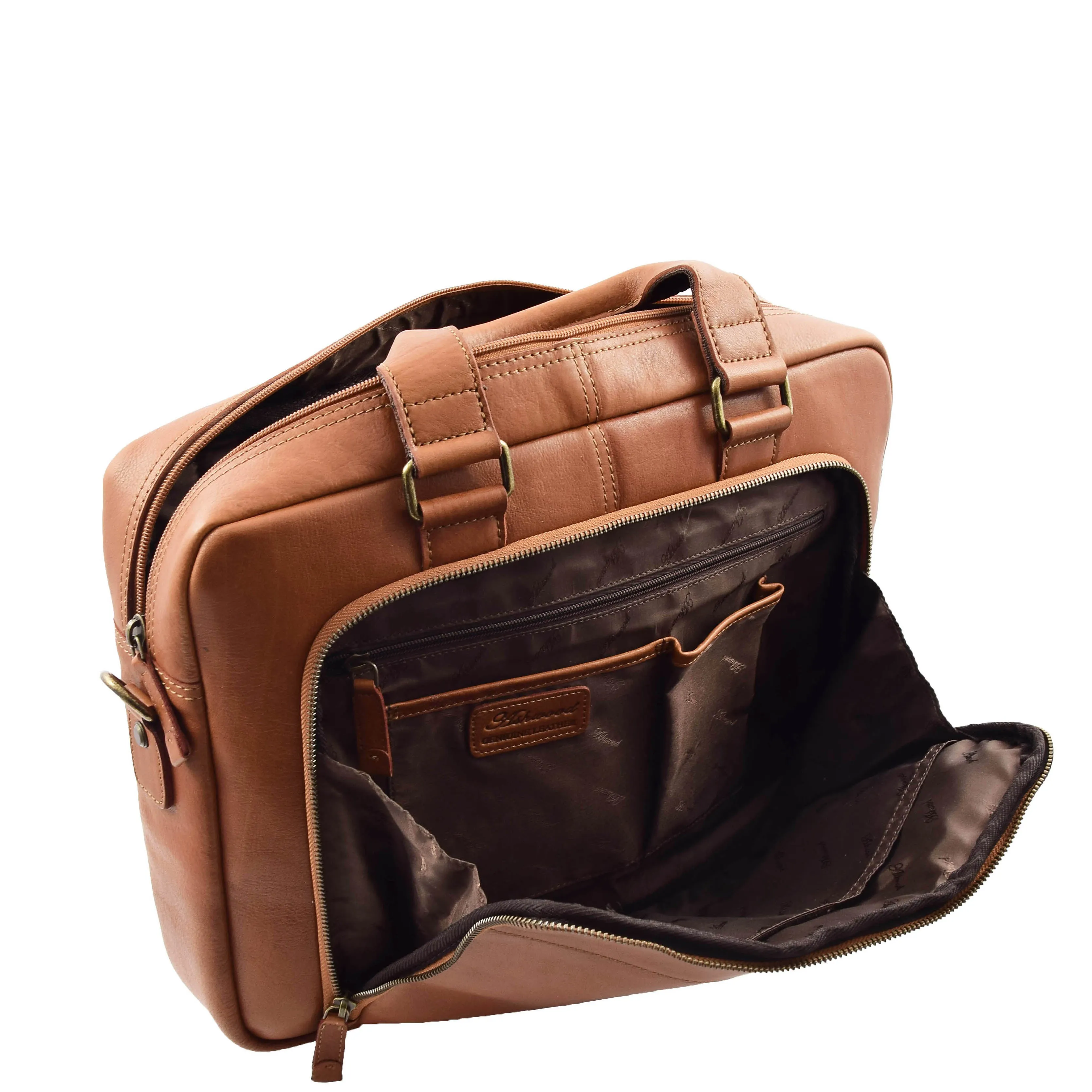 Mens Leather Laptop Organiser Briefcase HL341 Tan