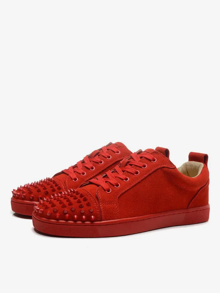 Mens Red Suede Skate Shoes Low Top Sneakers with Spikes