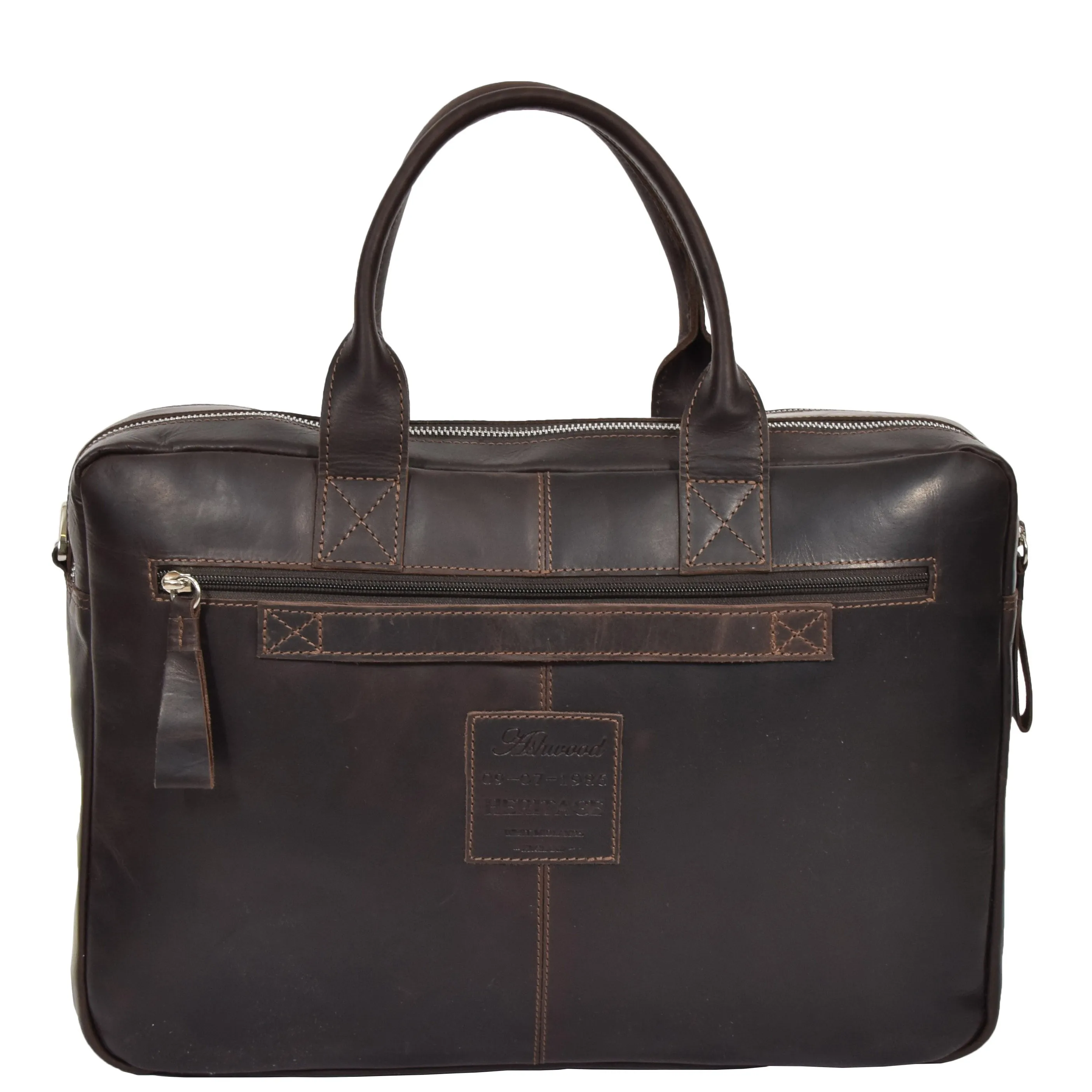 Mens Vintage Leather Organiser Briefcase Mason Brown