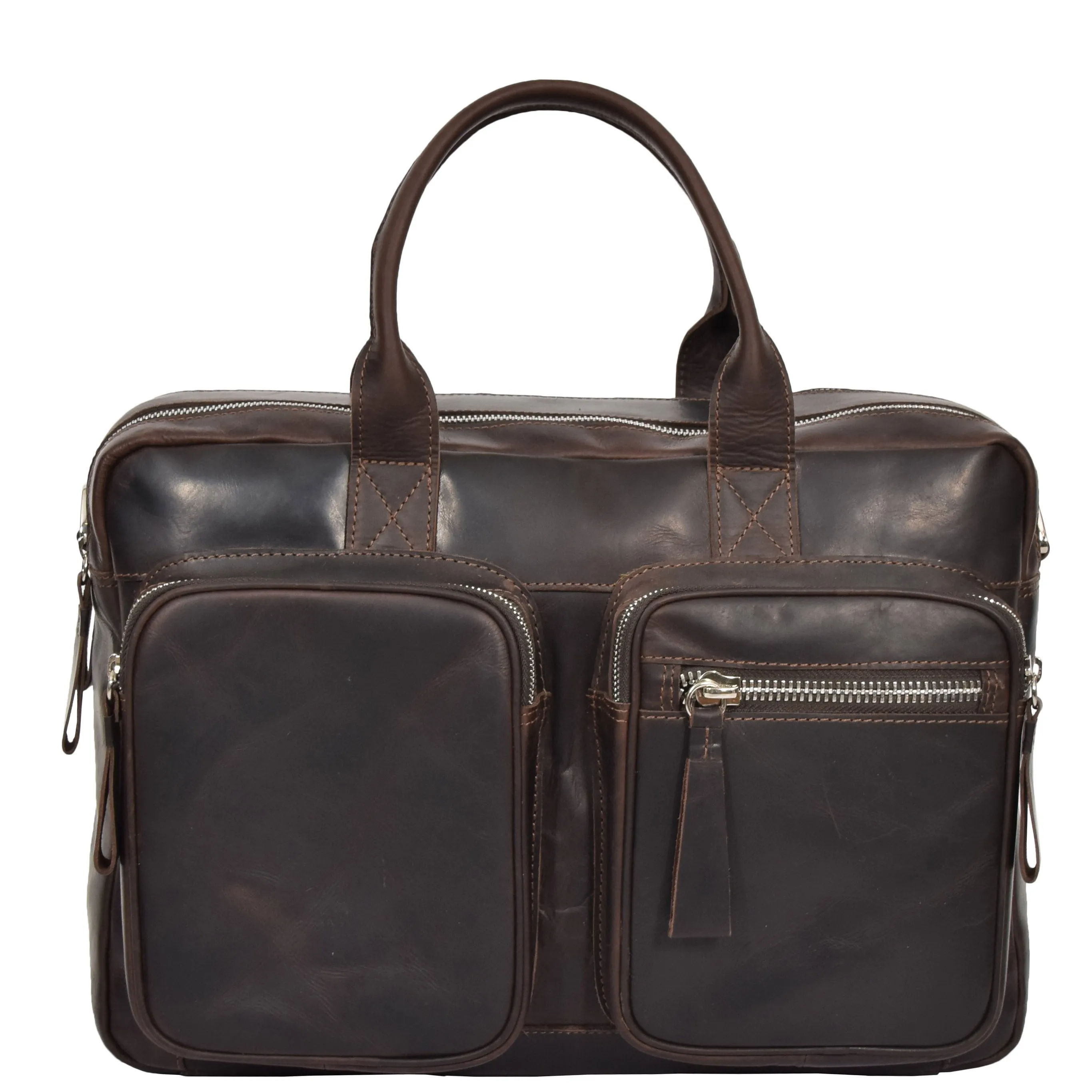 Mens Vintage Leather Organiser Briefcase Mason Brown