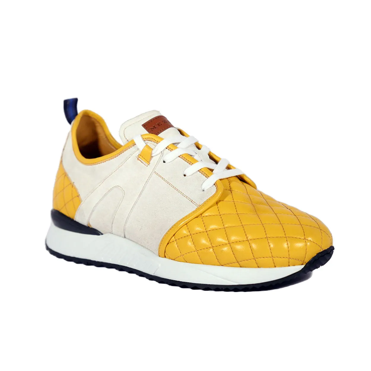 Mezlan A20742 Men's Shoes White & Yellow Suede / Quilted Leather Casual Sneakers (MZS3638)