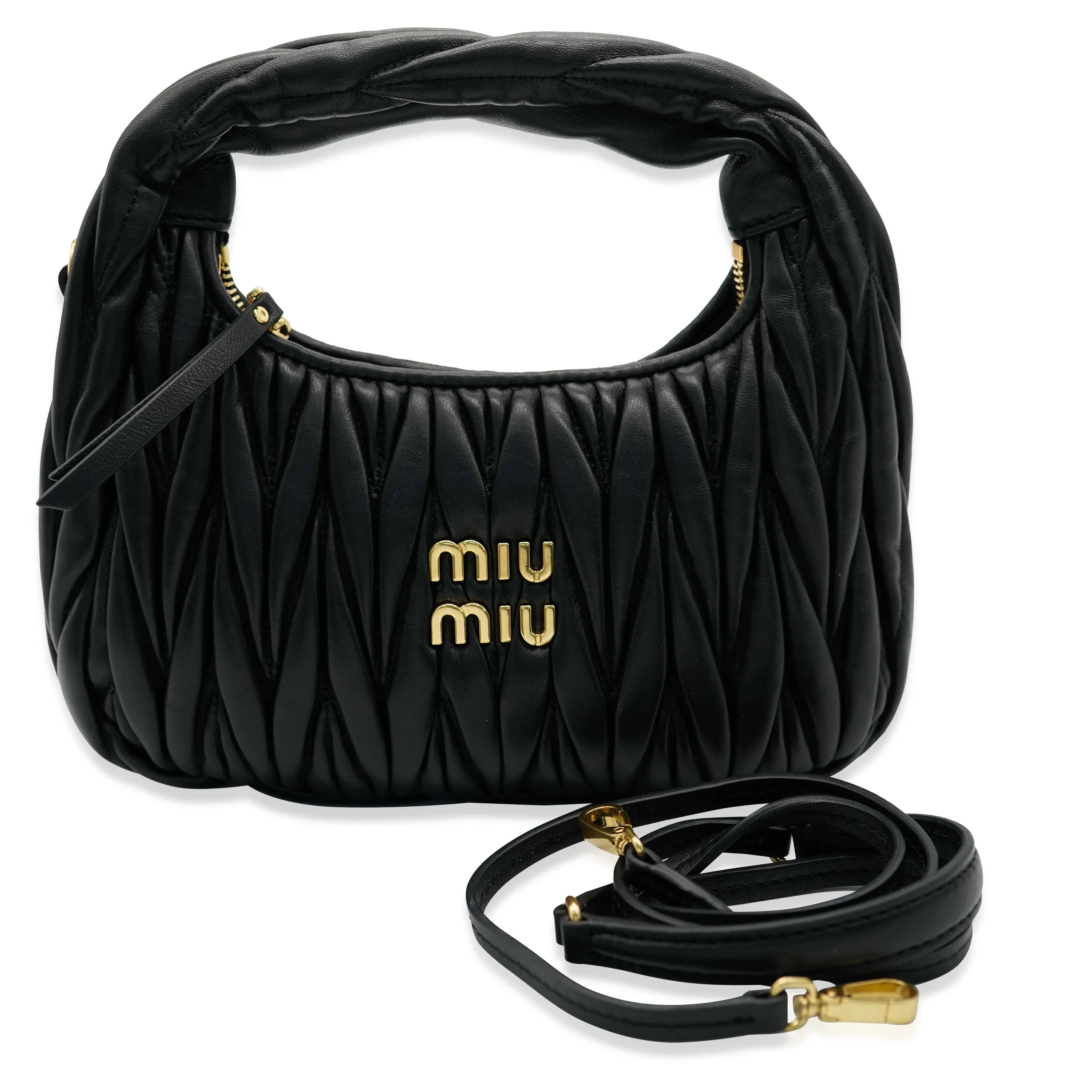 Miu Miu Black Matelassé Nappa Mini Wander Hobo Bag