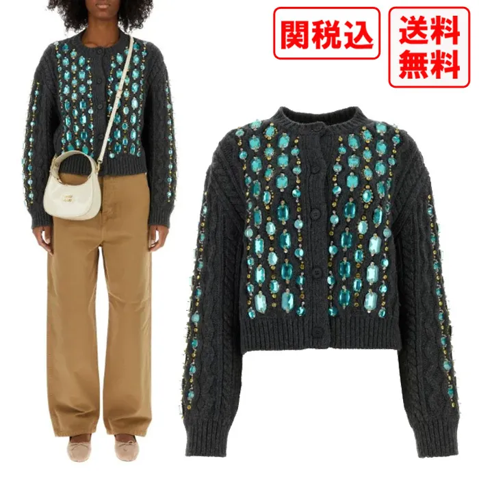 MiuMiu  |Casual Style Wool Street Style Long Sleeves Logo Cardigans