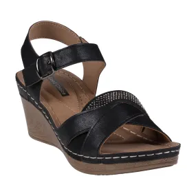 Monaco Black Strappy Embellished Wedge Sandals