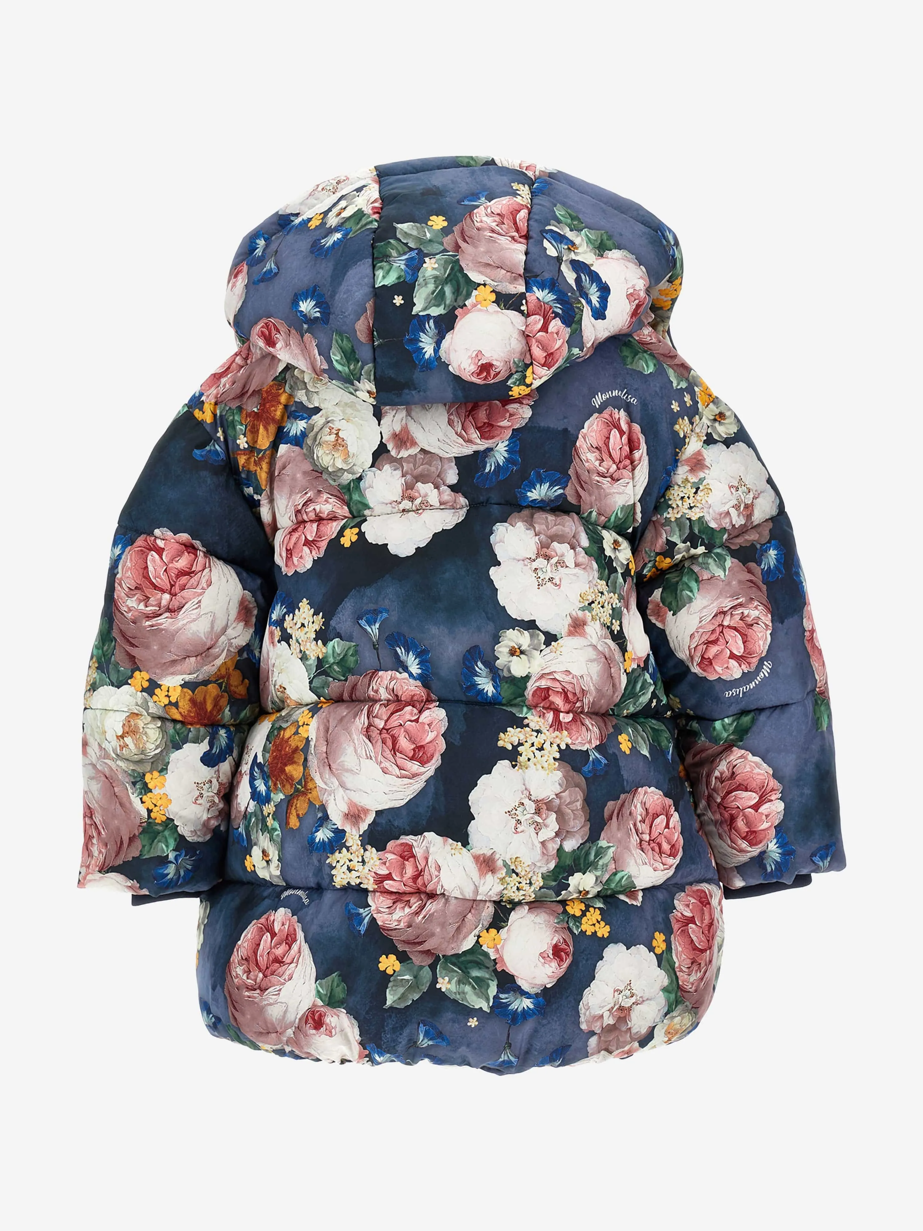 Monnalisa Girls Baroque Roses Puffer Jacket in Blue