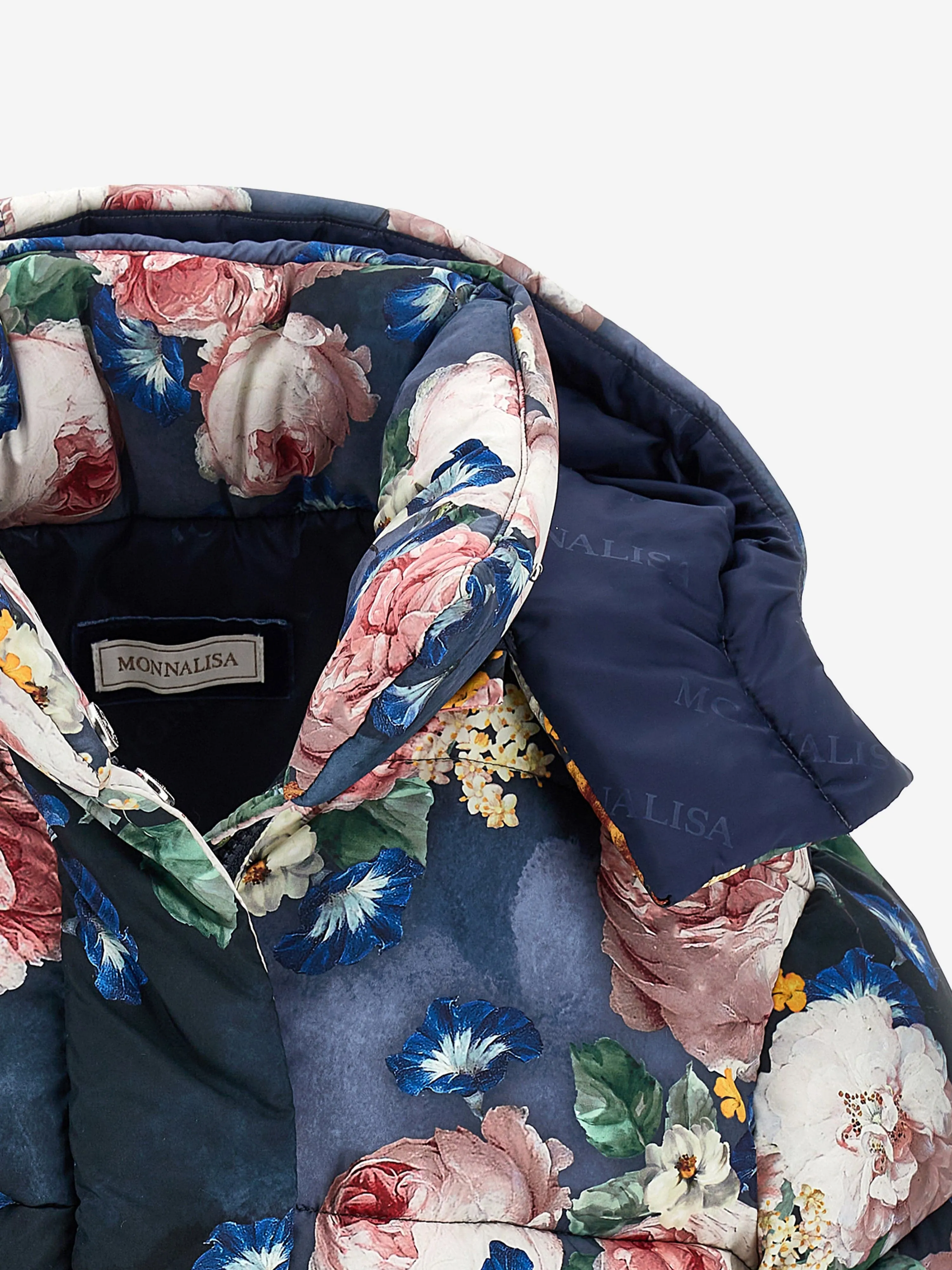 Monnalisa Girls Baroque Roses Puffer Jacket in Blue