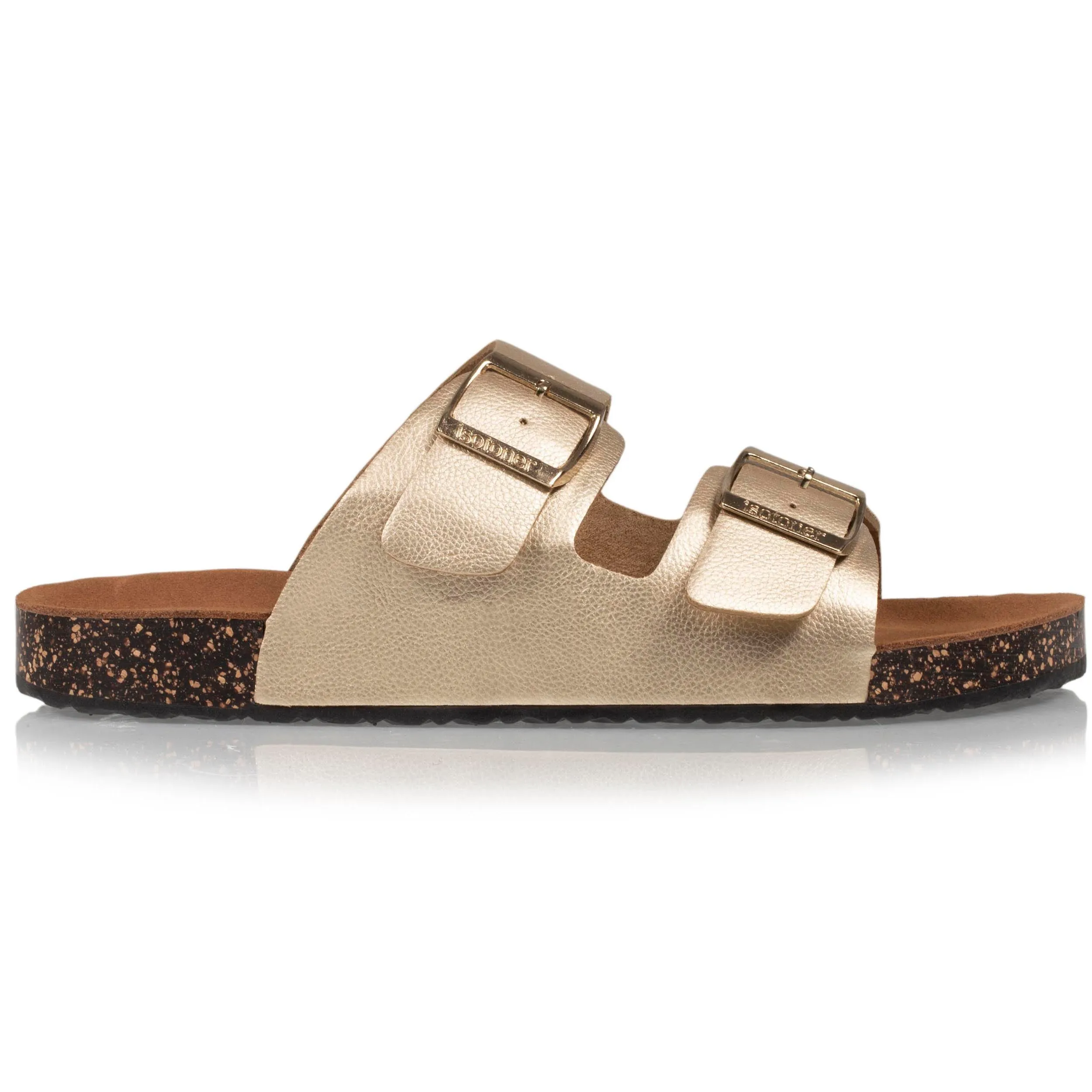 Mules sandales Femme Double Bride Doré