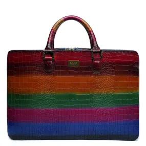 Multicolor Laptop Briefcase in  Deep Cut Croco Textured Leather