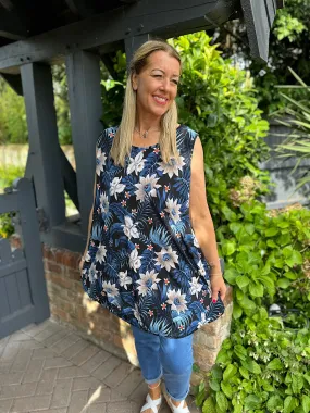 Navy Floral Pattern Vest Top Leah