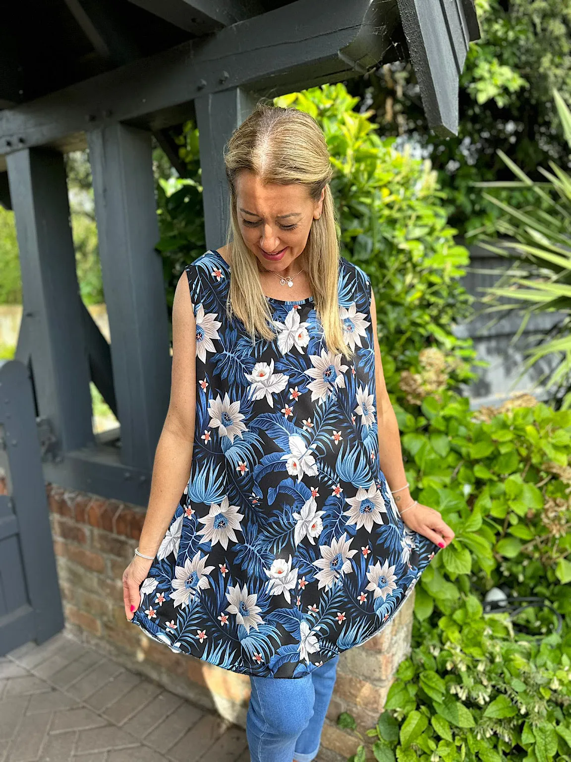 Navy Floral Pattern Vest Top Leah