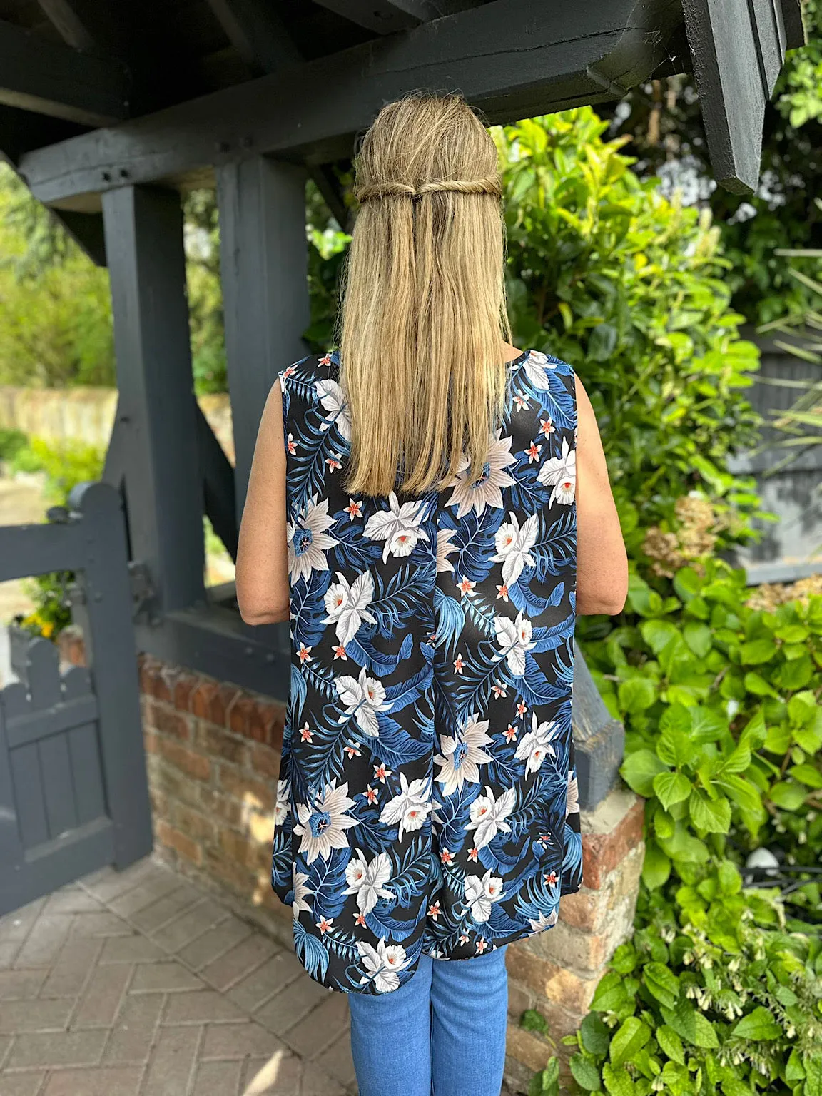 Navy Floral Pattern Vest Top Leah