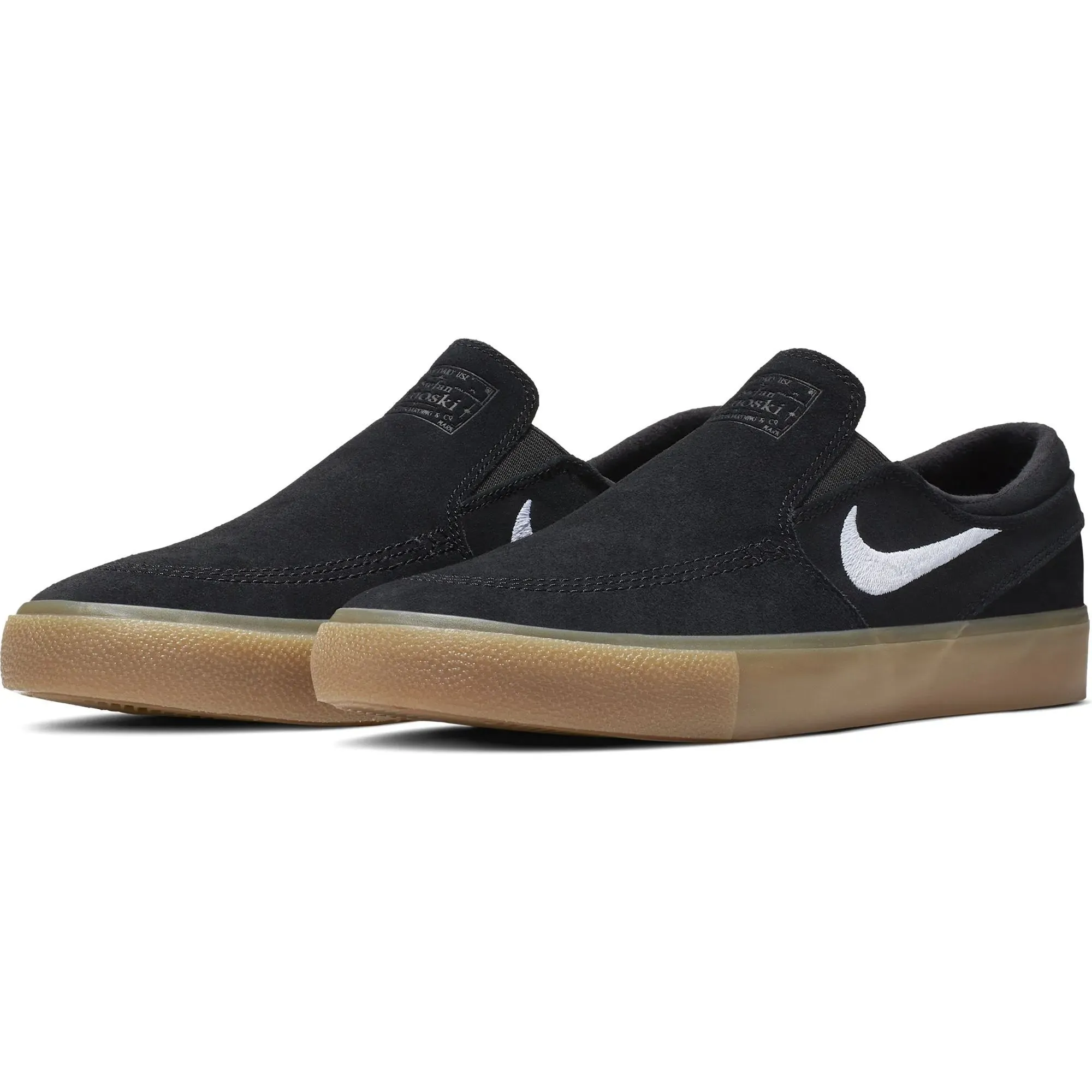 Nike SB Zoom Janoski RM Slip-On Skate Shoes - Black/White-Black-Gum Light Brown