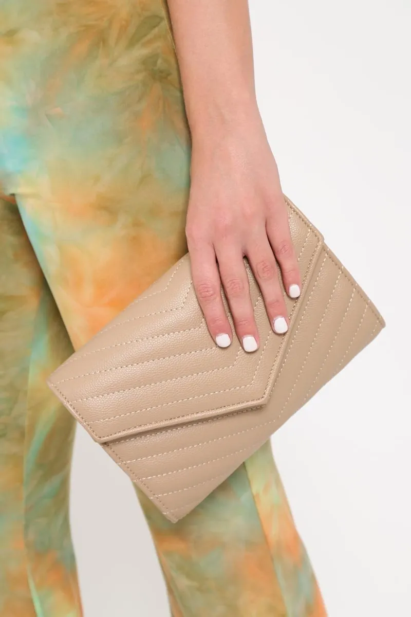 Nude Quilted Envelope Clutch Bag - Evelina