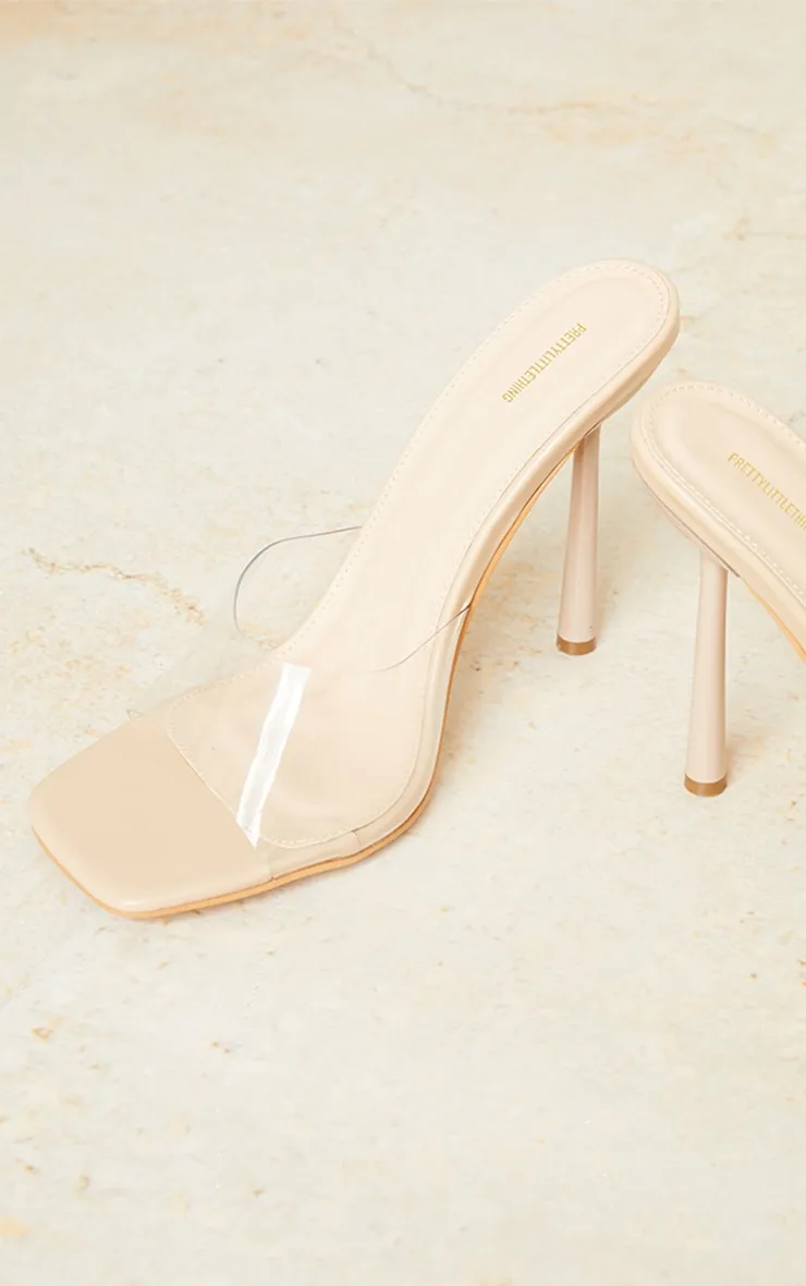 Nude Wide Fit Clear Strap Heeled Mules