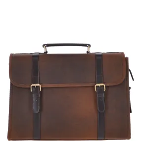 Oily Buff Brown Leather Large Briefcase with Detachable Shoulder Strap