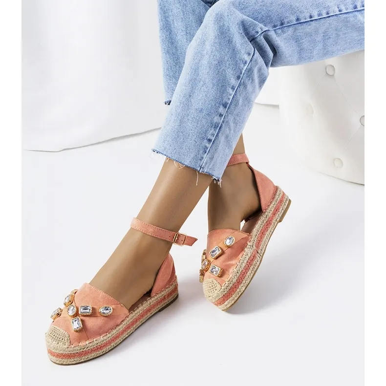 Pink espadrilles with Taimi cubic zirconia