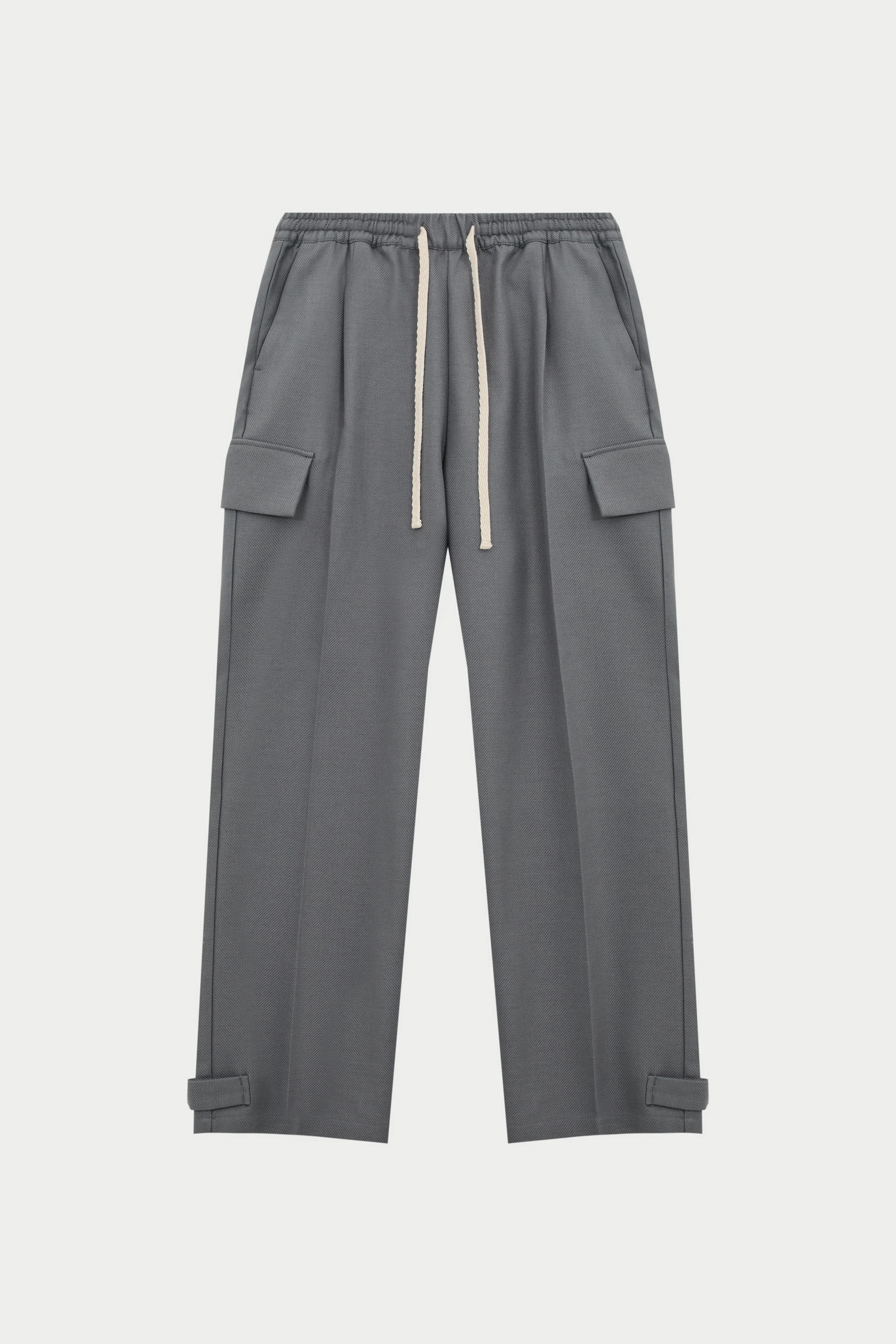 PLEATED WIDE LEG WOOL BLEND TROUSER - GREY