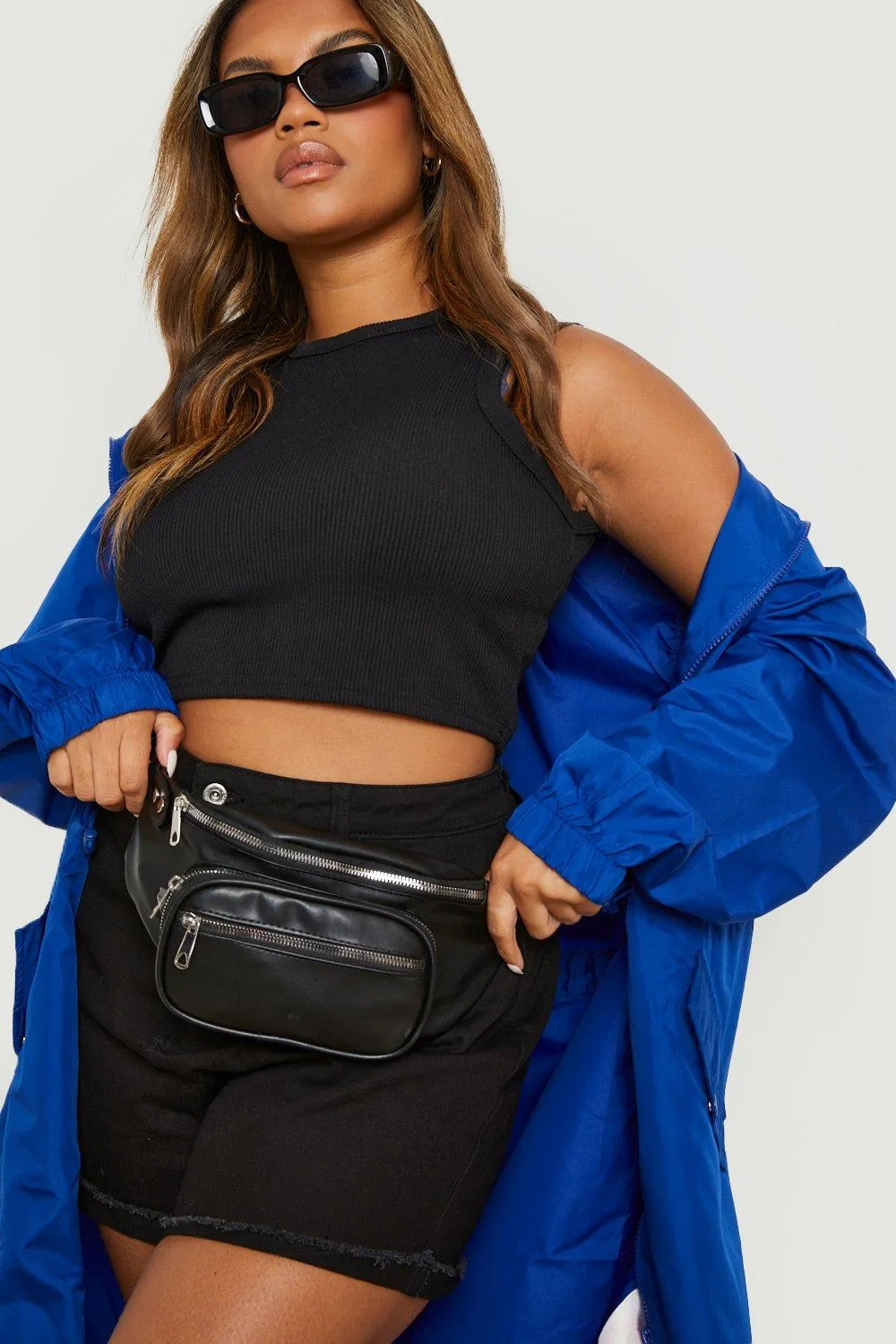 Plus Black Pu Fanny Pack With Purse Pouch