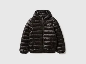 Puffer jacket with hood - Black | Benetton