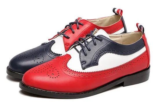 Red Blue Lace Up Vintage Oxfords Flats Shoes