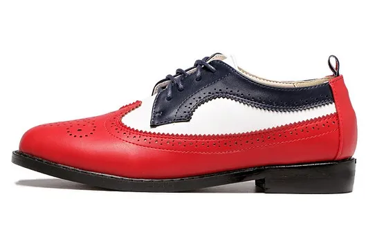 Red Blue Lace Up Vintage Oxfords Flats Shoes