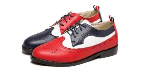 Red Blue Lace Up Vintage Oxfords Flats Shoes