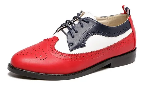 Red Blue Lace Up Vintage Oxfords Flats Shoes