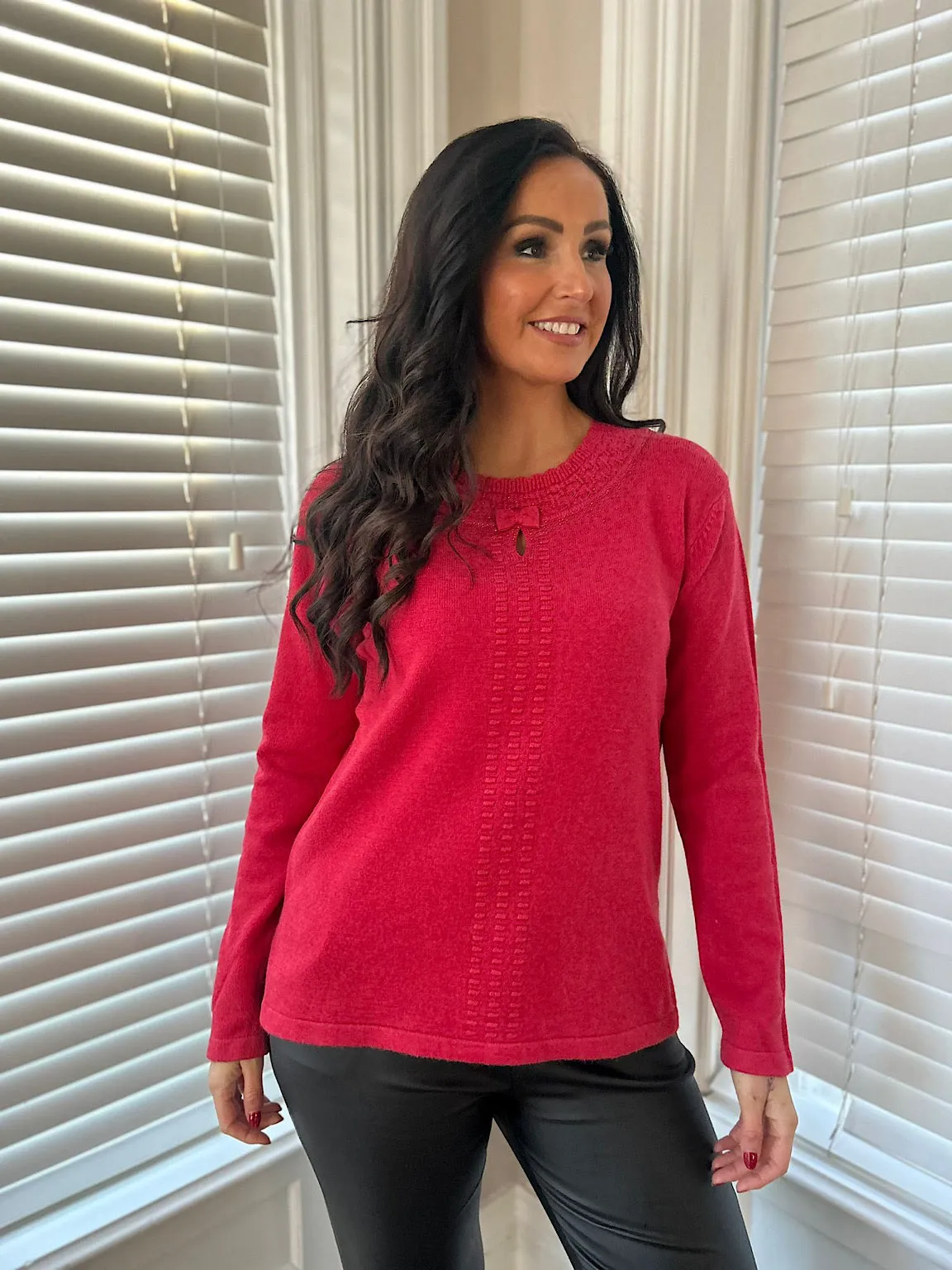 Red Diamante Detailed Knit Top Clara