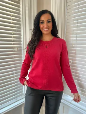 Red Diamante Detailed Knit Top Clara