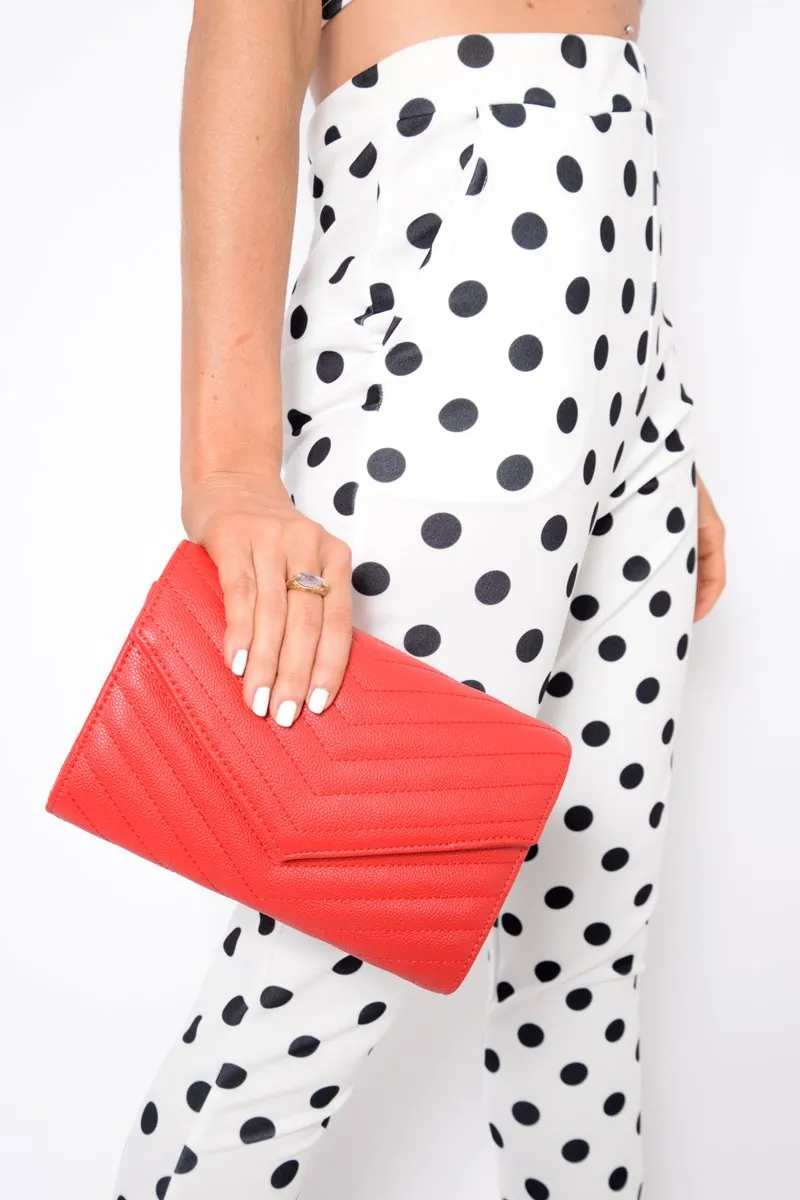 Red Quilted Envelope Clutch Bag - Evelina