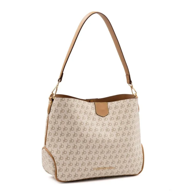 RoccoBarocco 11107 Monogram Hobo Maxi Bag Borsa a Spalla Donna in Ecopelle White