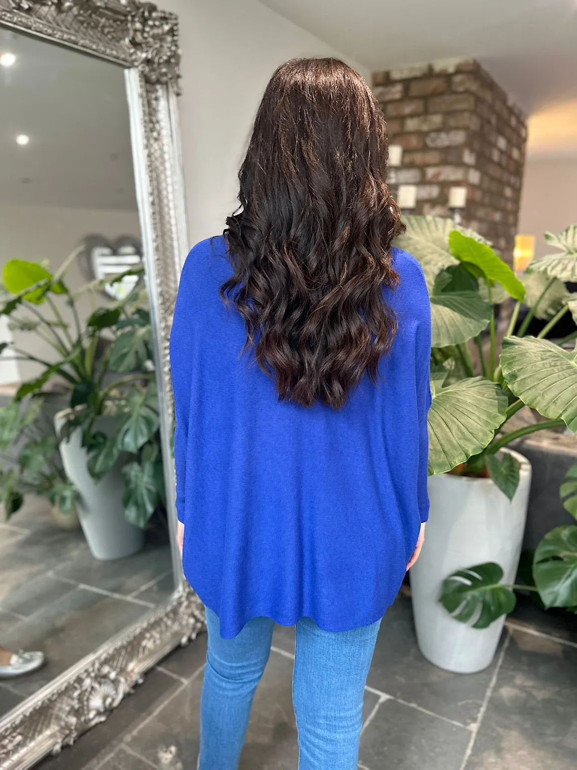 Royal Blue Ribbed Sleeve Round Neck Knit Hayley