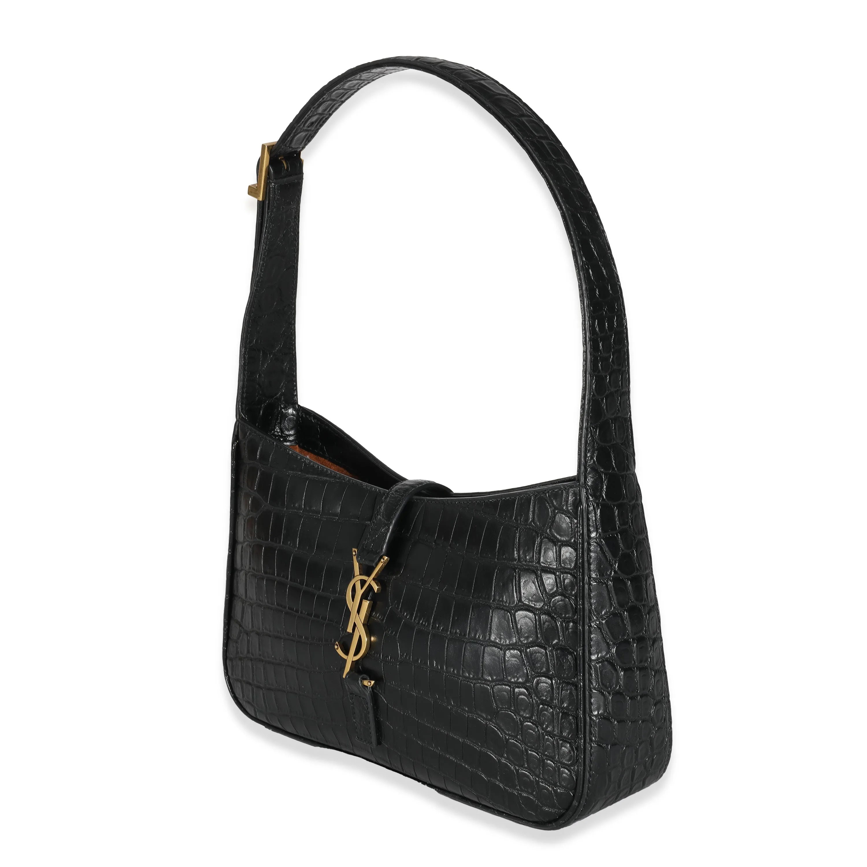 Saint Laurent Black Crocodile Embossed Calfskin Le 5 a 7 Hobo