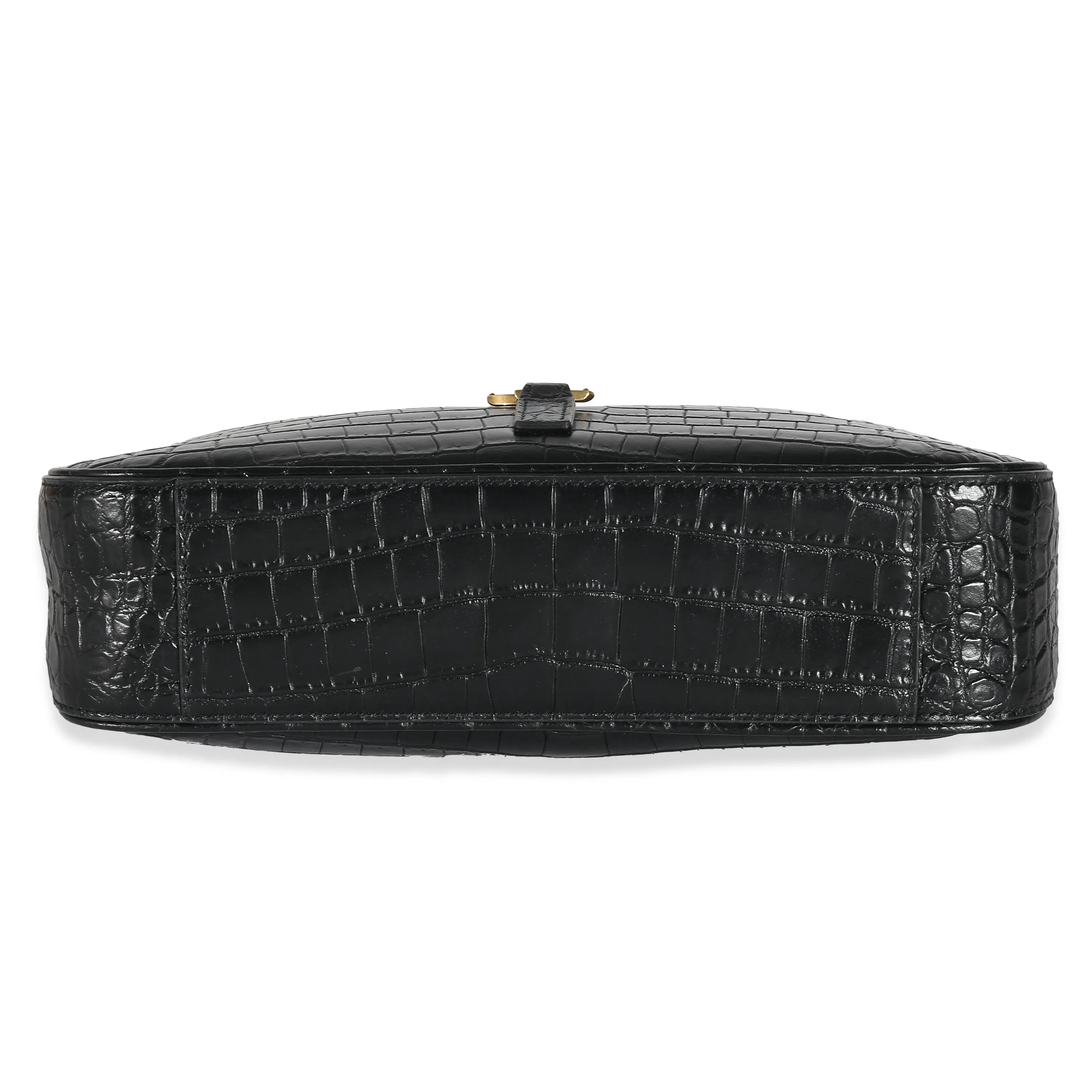 Saint Laurent Black Crocodile Embossed Calfskin Le 5 a 7 Hobo