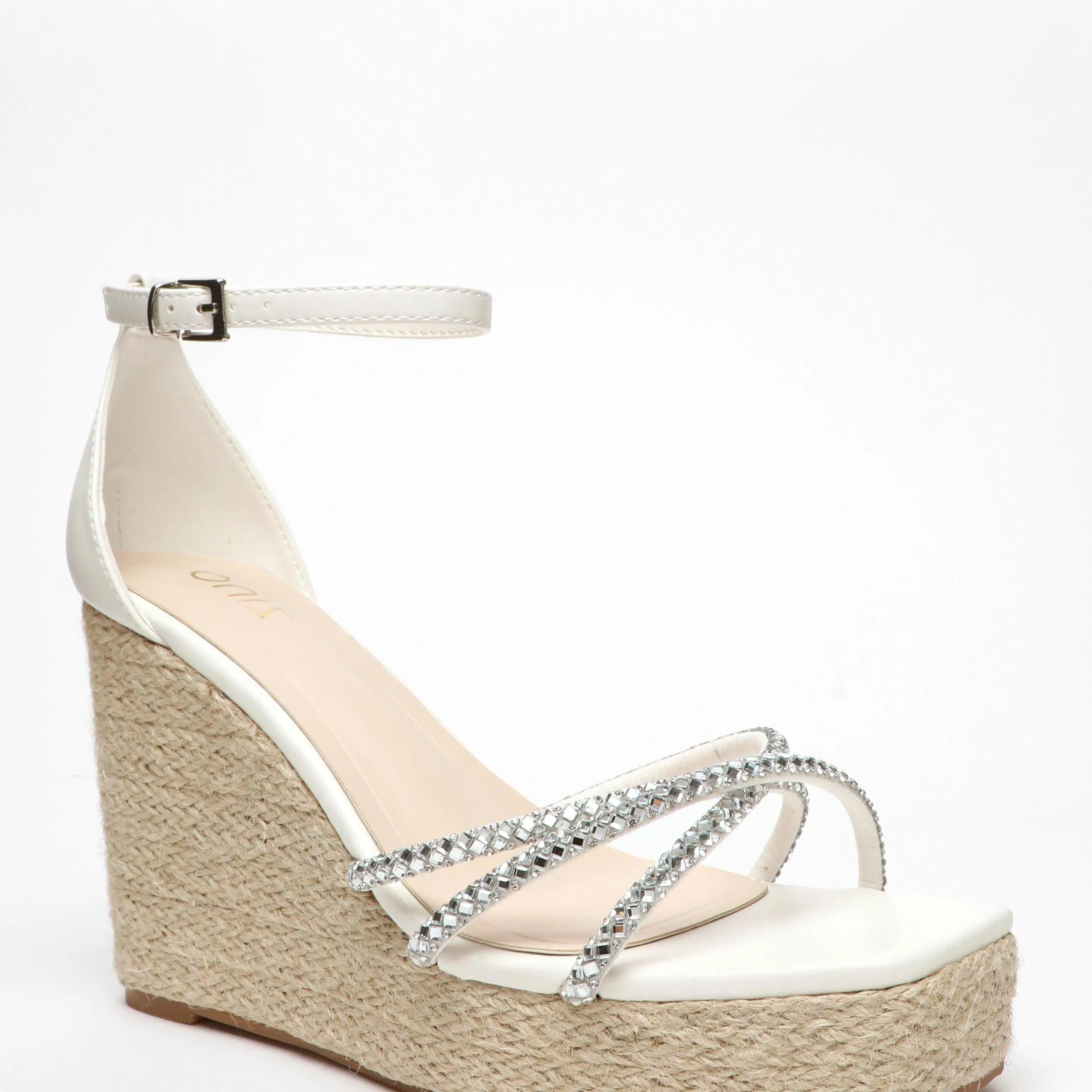 Sandals | Diamante Cross Strap Woven Wedges | Quiz