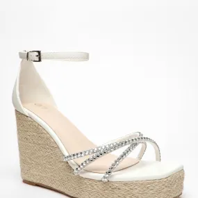 Sandals | Diamante Cross Strap Woven Wedges | Quiz