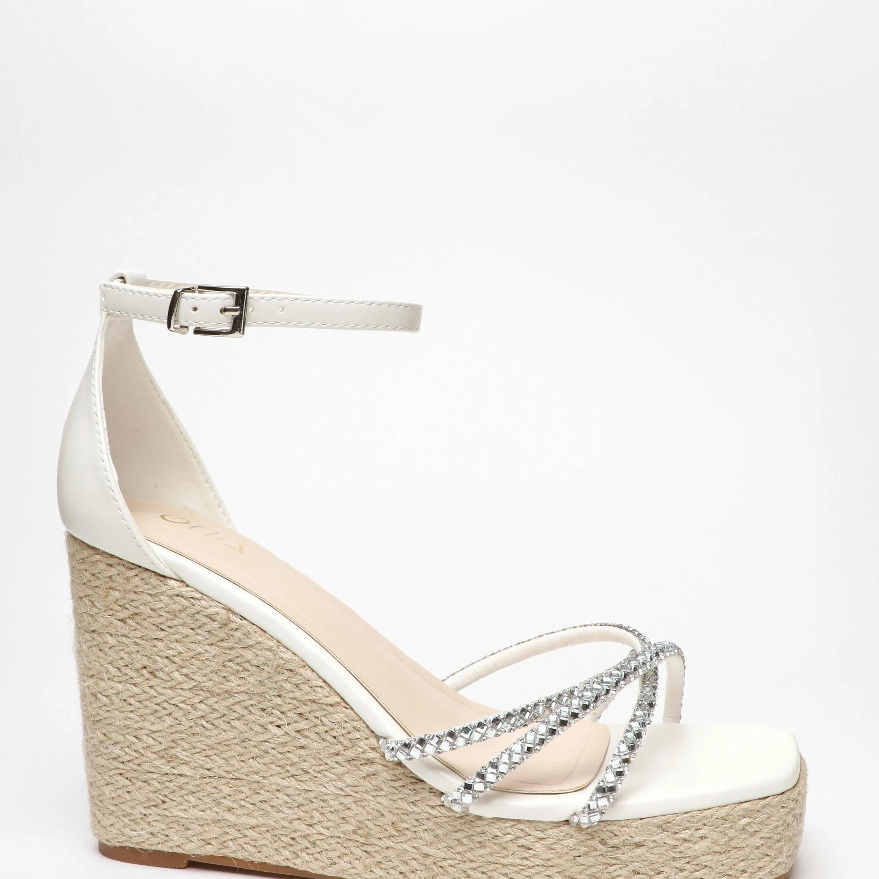 Sandals | Diamante Cross Strap Woven Wedges | Quiz