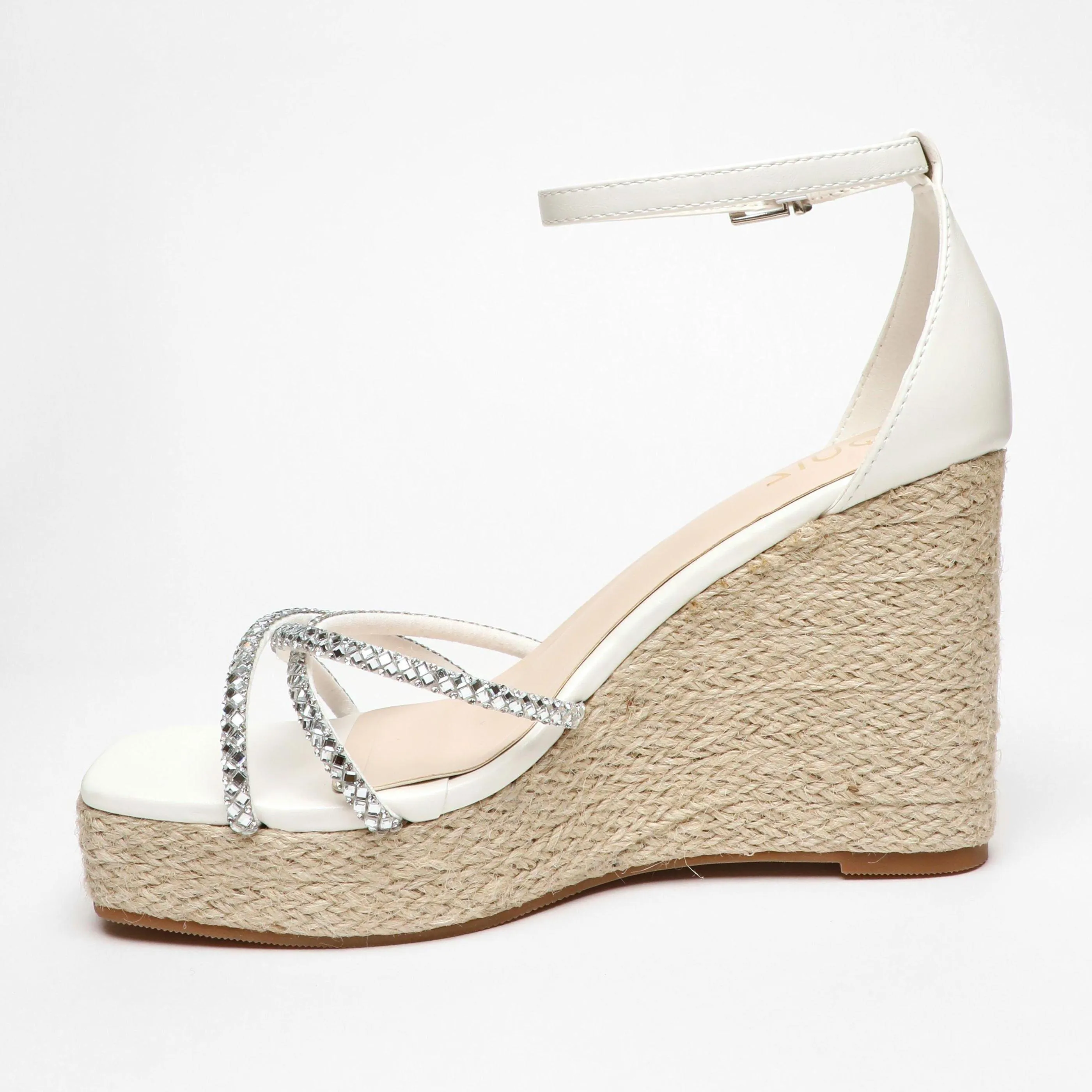 Sandals | Diamante Cross Strap Woven Wedges | Quiz