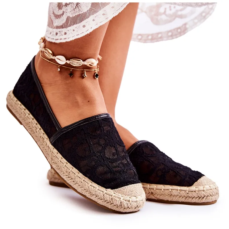 S.Barski Classic Women's Black Catris Openwork Espadrilles