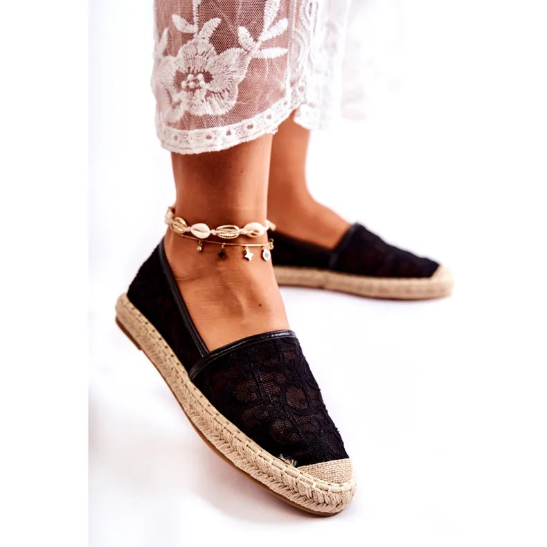 S.Barski Classic Women's Black Catris Openwork Espadrilles