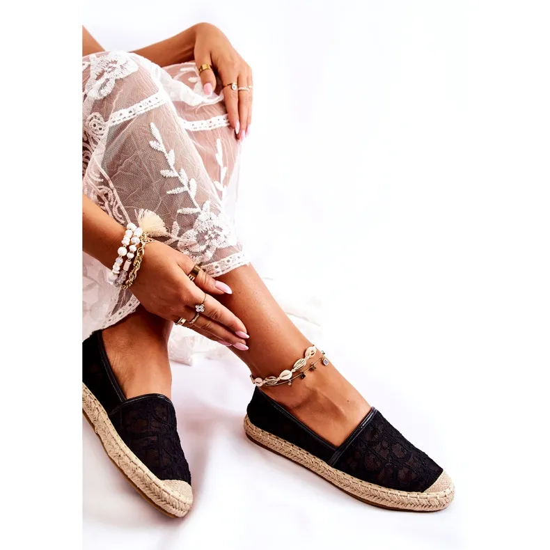 S.Barski Classic Women's Black Catris Openwork Espadrilles