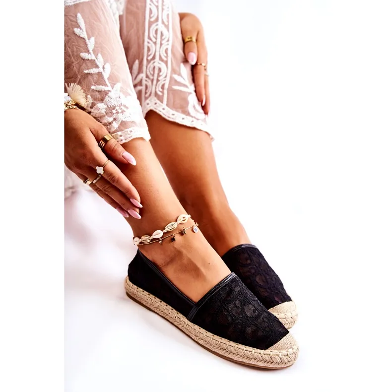 S.Barski Classic Women's Black Catris Openwork Espadrilles