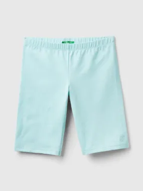 Short leggings in stretch cotton - Aqua | Benetton