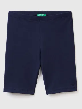 Short leggings in stretch cotton - Dark Blue | Benetton